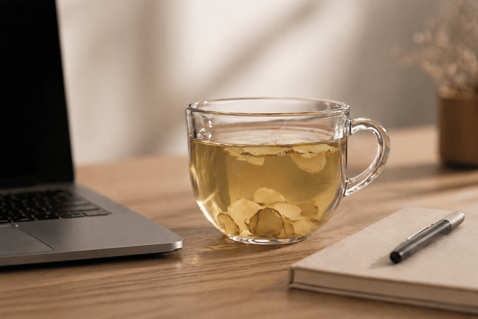 ginseng tea cup showing caffeine free herbal energy in ginseng vs coffee comparison