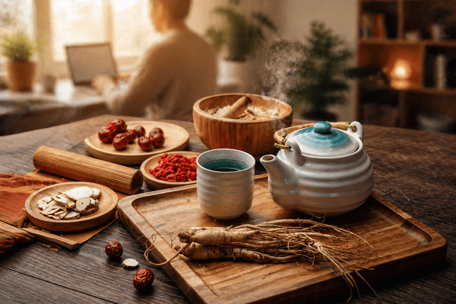 Canadian ginseng tea and dried roots for daily wellness balanced energy and immune support