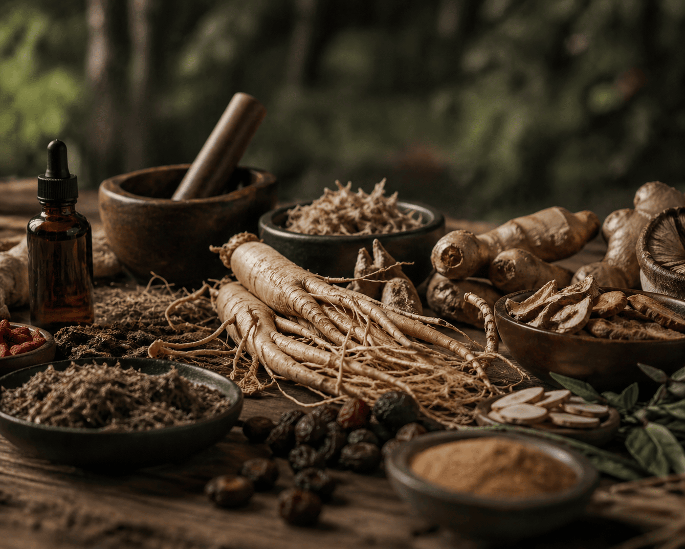 American ginseng roots and herbs illustrating stress regulation and cognitive clarity benefits Panax quinquefolius